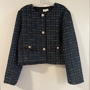 LOFT Navy Tweed Blazer with Gold Buttons